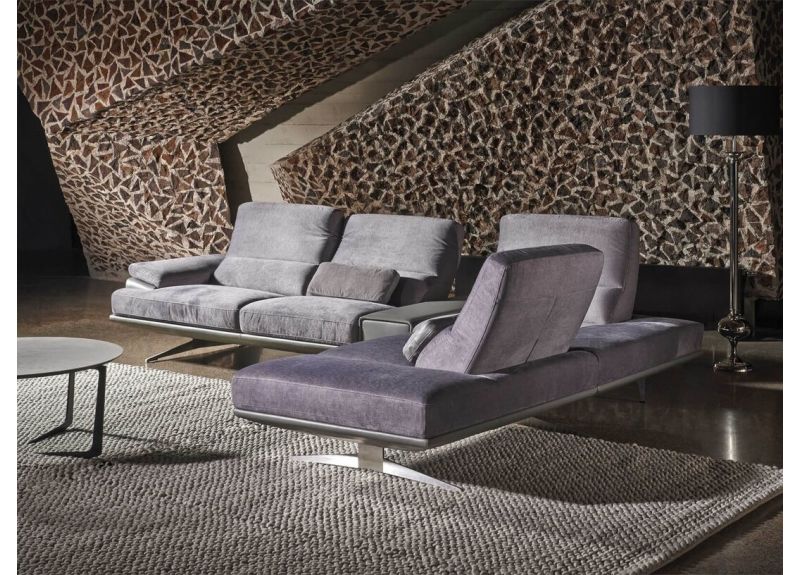 Leather/Fabric 4 Seater Corner Sofa with Adjustable Headrest - Soprano